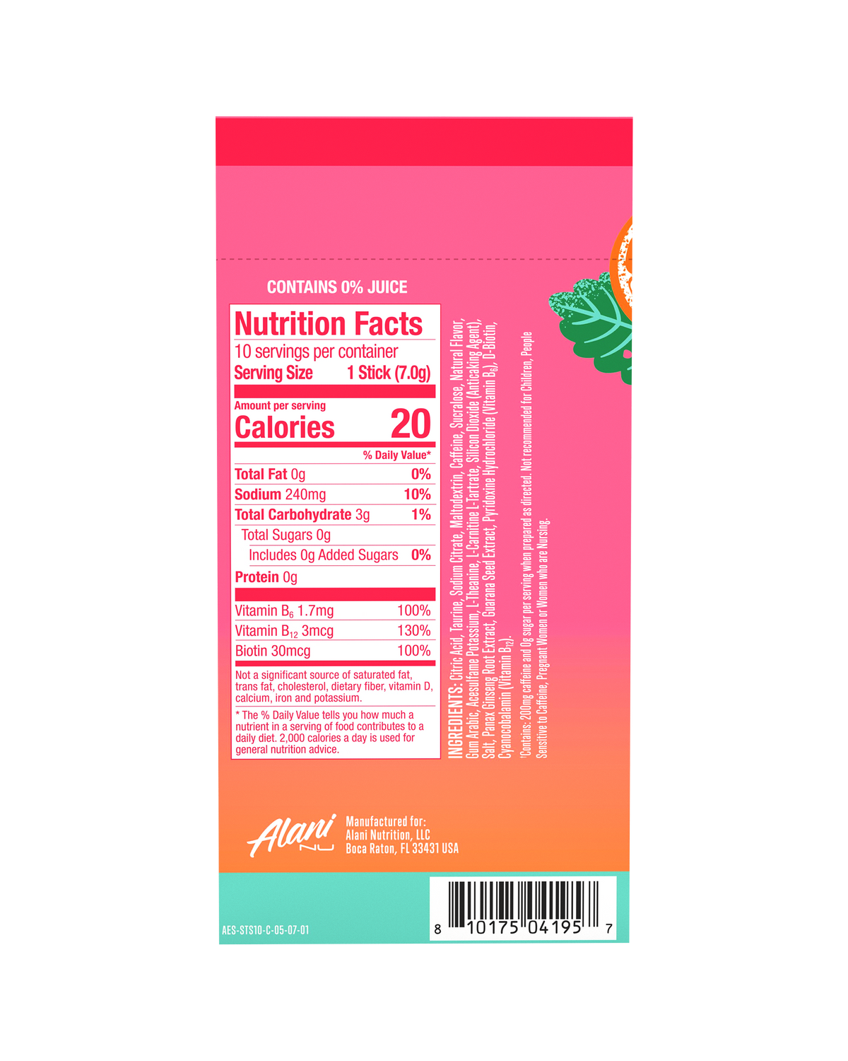 Strawberry Sunrise Energy Drink Mix Sticks - 10-Pack