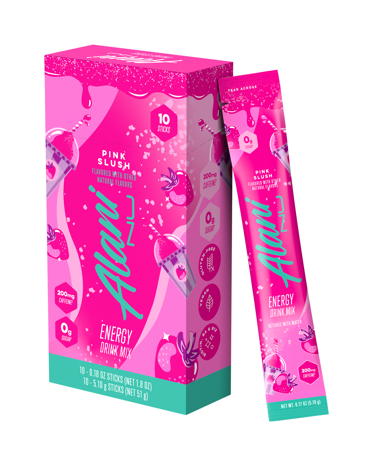 Pink Slush Energy Drink Powder Sticks, 10-Pack